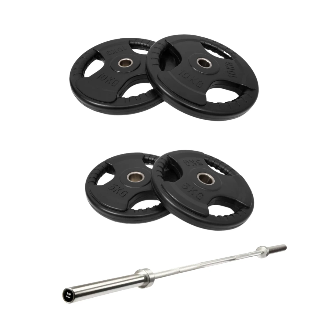 50kg Rubber Plate & Bar Set 1 50kg Rubber Plate & Bar Set