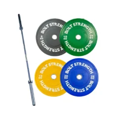 100Kg Coloured Bumper Plates & 7ft Olympic Bar