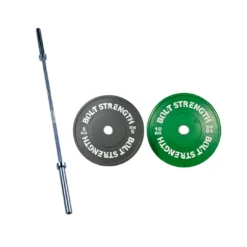 Coloured Bumper Plate Set – 50Kg Including Bar